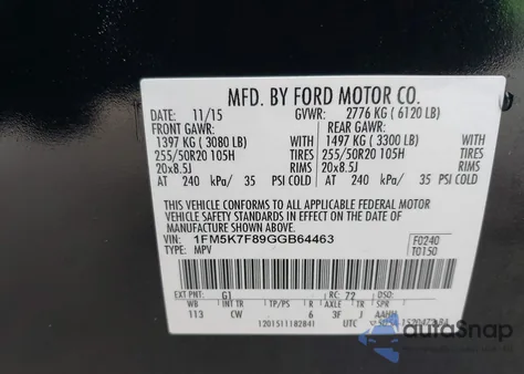 2016 Ford Explorer Limited from USA, damaged, VIN 1FM5K7F89GGB64463